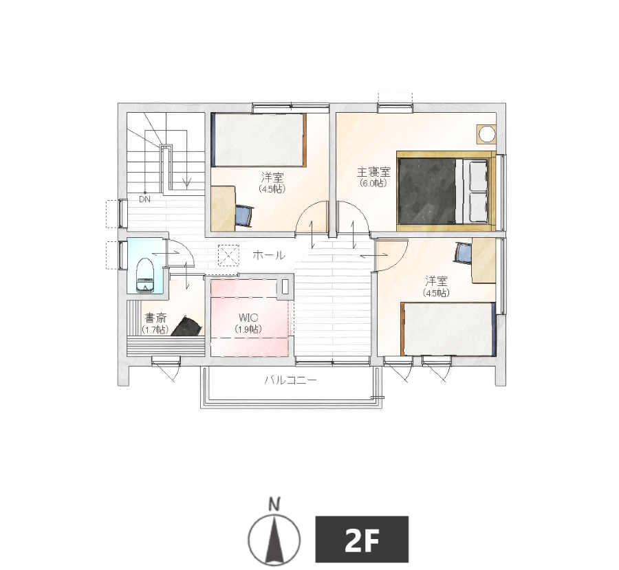 3LDK2階建ての間取り事例