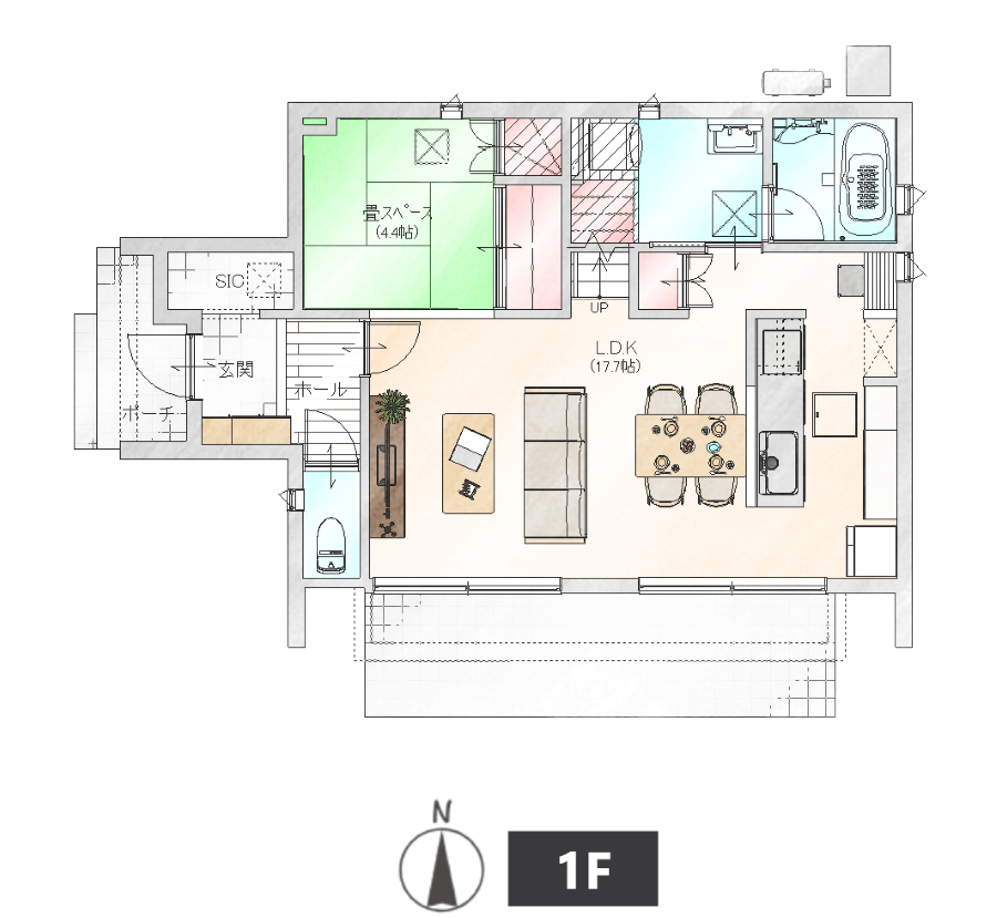 3LDK+書斎の2階建ての間取り事例