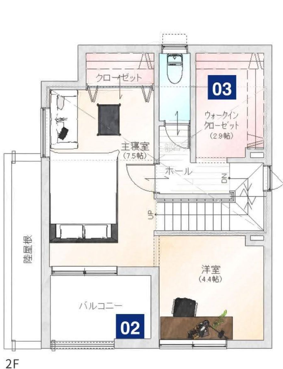2LDK2階建ての間取り事例