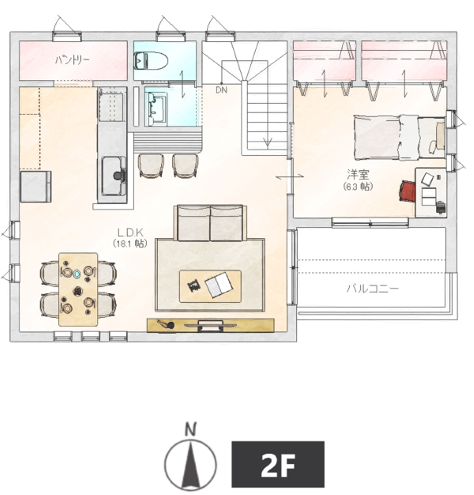 2LDK2階建ての間取り事例