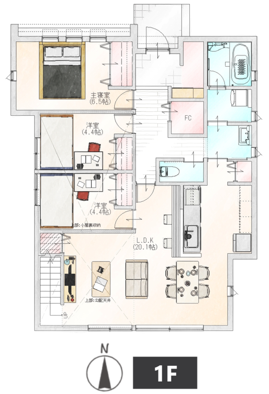 25坪前後の平屋3LDK間取り事例
