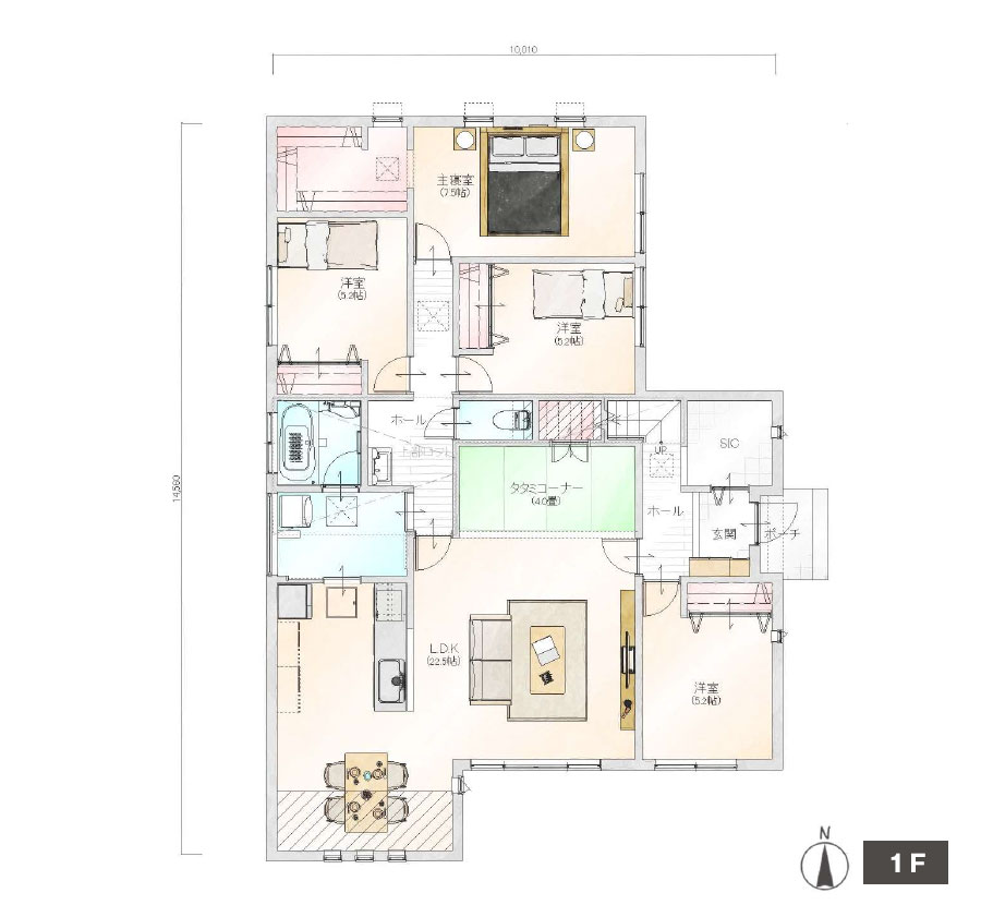 35坪~40坪以上のゆとりある4LDK平屋の間取り