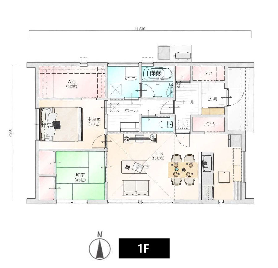 PLAN№1030【勾配天井と和室の繋がりで魅せる開放的な空間】