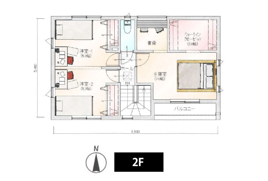 主寝室に併設する夫婦専用の3畳プラン
