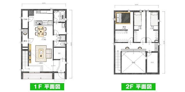 間口6.37m・南側入口・奥行10.01m の間取り図